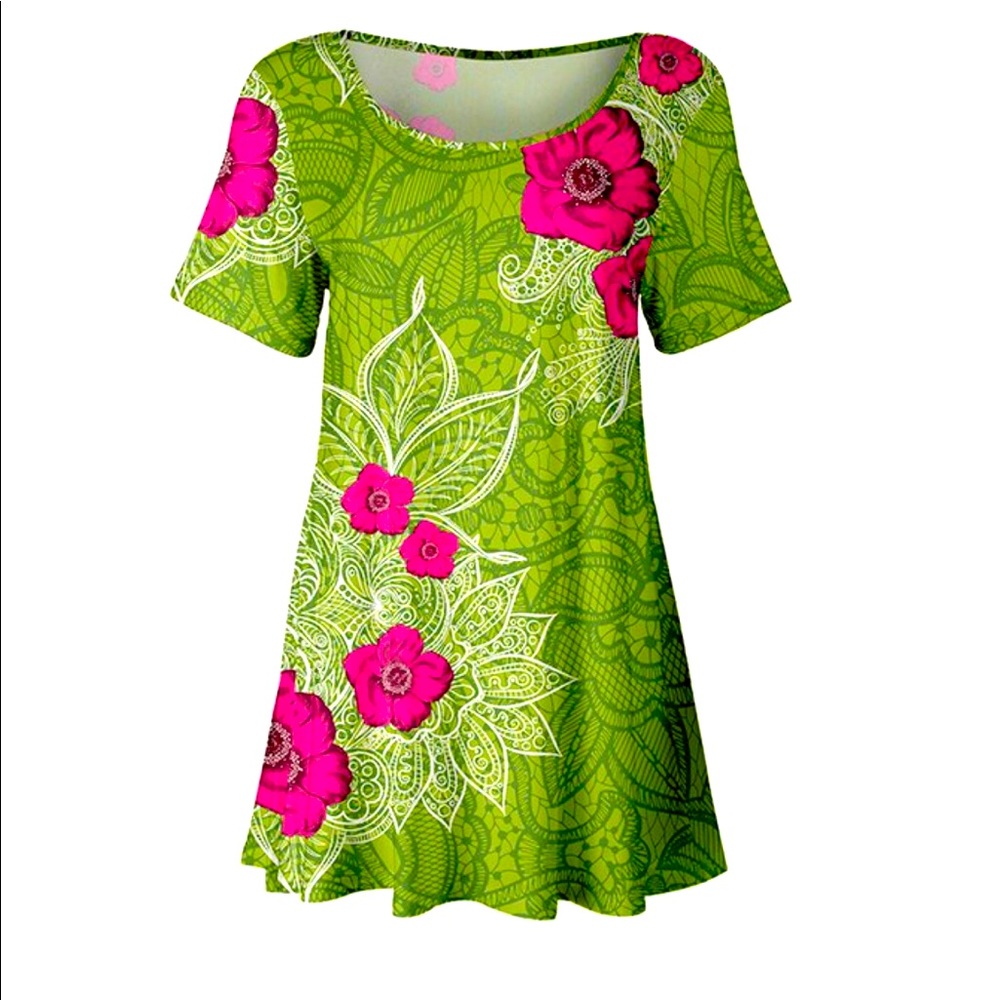 Green & Pink Floral Swing Tunic